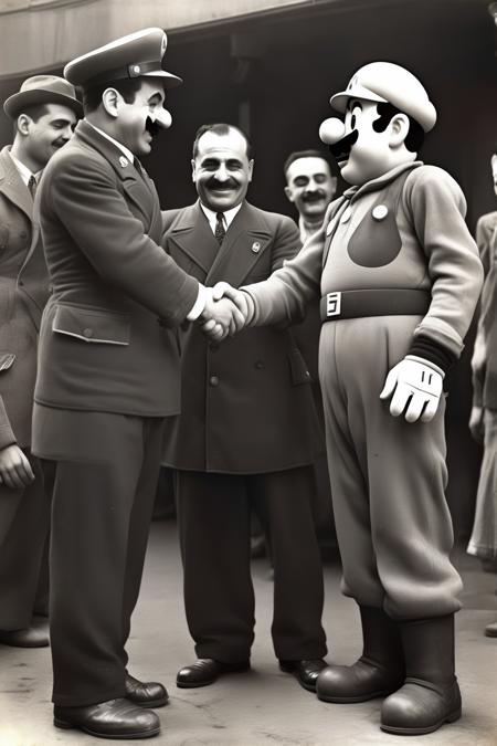 00895-4274721986-_lora_Weegee Style_1_Weegee Style - A historical black and white photography of Benito Mussolini shaking hands with Super Mario.png